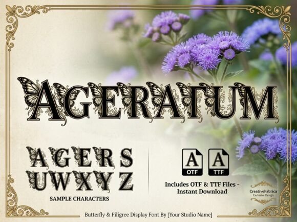 Ageratum: Where Nature's Detail Meets High-Contrast Serif Design